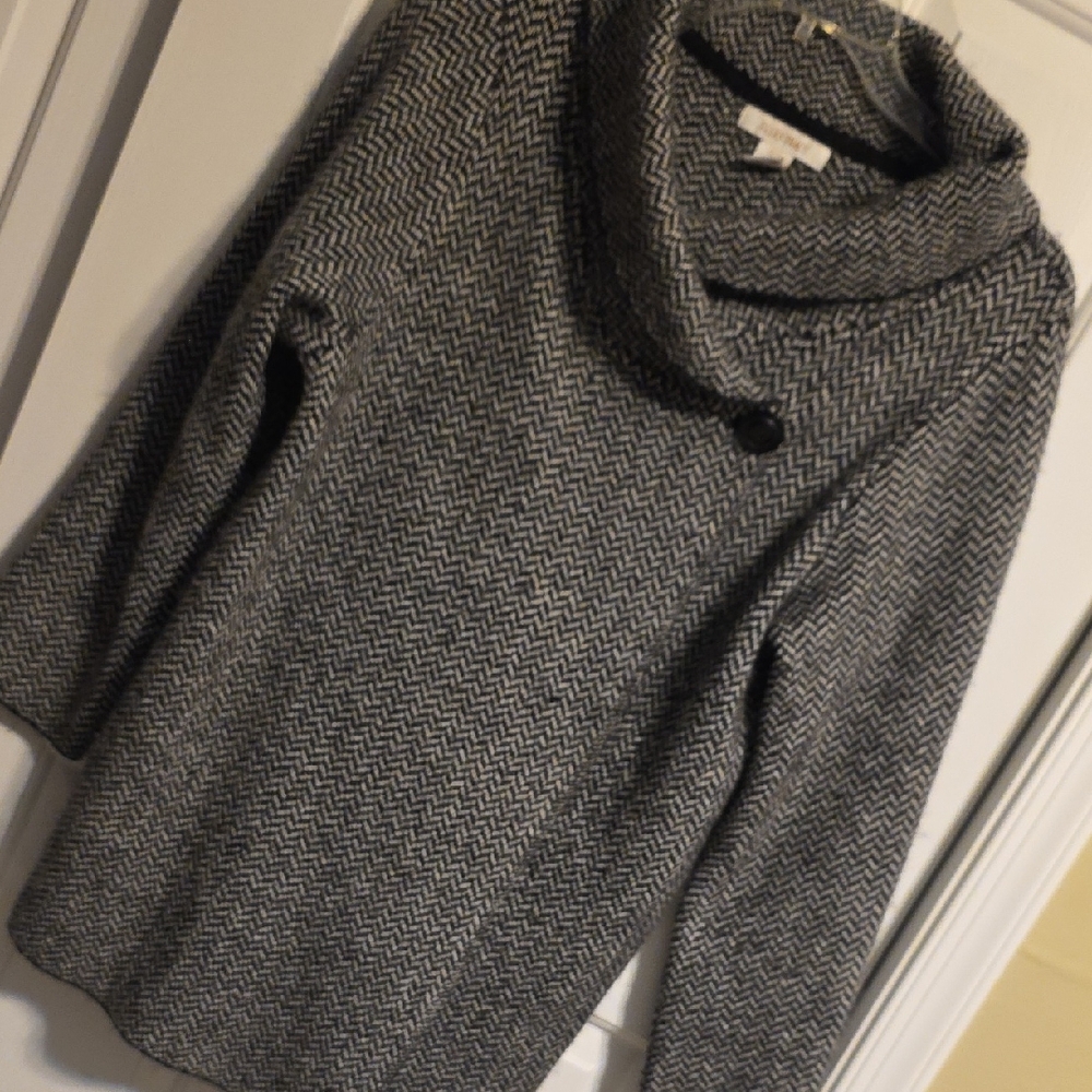 Ellen Tracy Gray Herringbone Cowl Neck Sweater